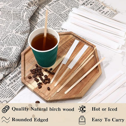3000 Pcs Individually Wrapped Wooden Coffee Stirrers, Disposable Coffee Stir Sticks Round End Sticks Bulk Wood Stirrers for Cocktail Hot Drinks Restaurant Bar Home Office (7 Inch)