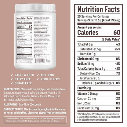 NativePath Keto Coffee Creamer Powder Mocha Latte — Keto-Friendly, Non-Dairy & Low Sugar Creamer. Made with Grass-fed Collagen Protein Powder, MCT Oil & Monk Fruit. Soy & Gluten Free (7.4 OZ)