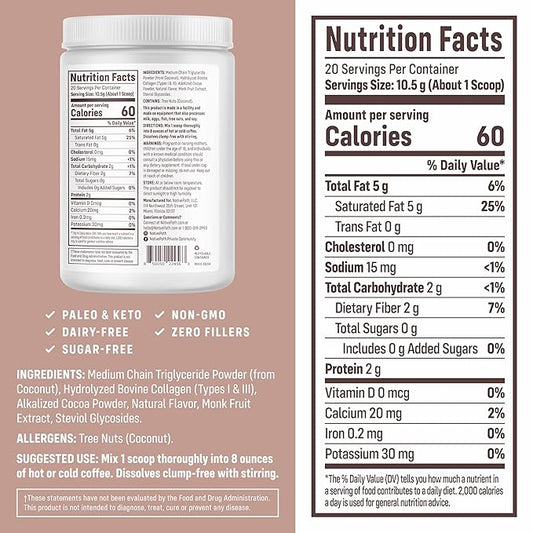 NativePath Keto Coffee Creamer Powder Mocha Latte — Keto-Friendly, Non-Dairy & Low Sugar Creamer. Made with Grass-fed Collagen Protein Powder, MCT Oil & Monk Fruit. Soy & Gluten Free (7.4 OZ)