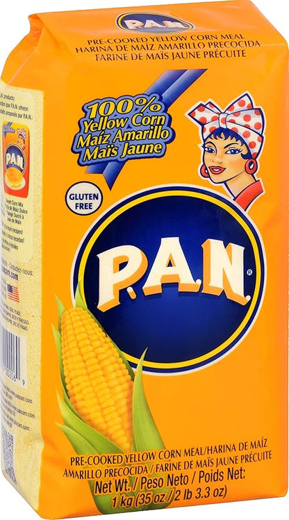 P.A.N. Yellow Corn Meal – Pre-cooked Gluten Free and Kosher Flour for Arepas (2.2 lb/Pack of 2)