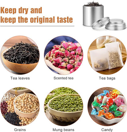 Tea Tin with Airtight Double Lids for Loose Leaf Tea Storage, 8 Oz Kitchen Small Tin Can and Tea Canister for Tea Coffee Sugar Candy Spices Christmas Gift(6 PACK)