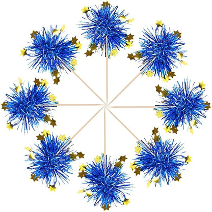 30 PCS Foil Firework Cupcake Toppers Happy Birthday Star Cupcake Picks Sparkle Tinsel Drink Stirrers Cocktail Fruit Toothpicks for Valentine's Day Wedding Birthday Party Decorations Supplies Blue
