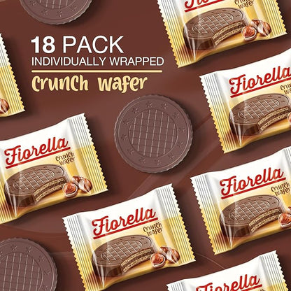 Fiorella Crunch Wafer Cookies - Delicious Chocolate Covered Crispy Thin Wafers with Layers of Hazelnut Cream Filling, Individually Wrapped, Perfect for Snacks, (Pack of 18)