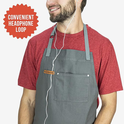 Chef Pomodoro Chef Apron for Men and Women - Kitchen Apron with Pockets & Adjustable Neck Straps - Cooking Apron 100% Cotton