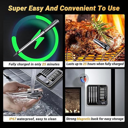 Wireless Meat Thermometer with 4 Probes, Inkbird Wifi BluetoothThermometer Digital Wireless for Rotisserie Grill Oven,Unlimited Range Dishwasher Waterproof Bluetooth Meat Thermometer for iOS & Android