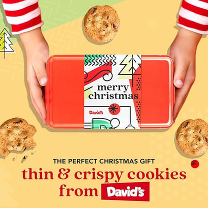 David's Cookies Merry Christmas Thin And Crispy Cookies in Mini Sweet Sampler Tin – Delicious Gourmet Crunchy Cookies, Festive Food Gift For Friends, Family – Christmas Treats For Holiday Gatherings