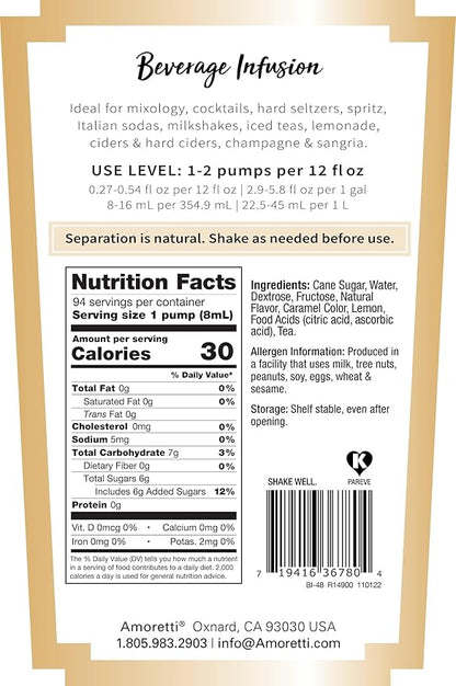 Amoretti - Chai Tea Lemonade Beverage Infusion, 94 Servings Per Bottle (750 ml) - Drink Mix & Water Enhancer with Pump for Flavoring Cocktails, Waters, Teas, and other Beverages, Preservative Free