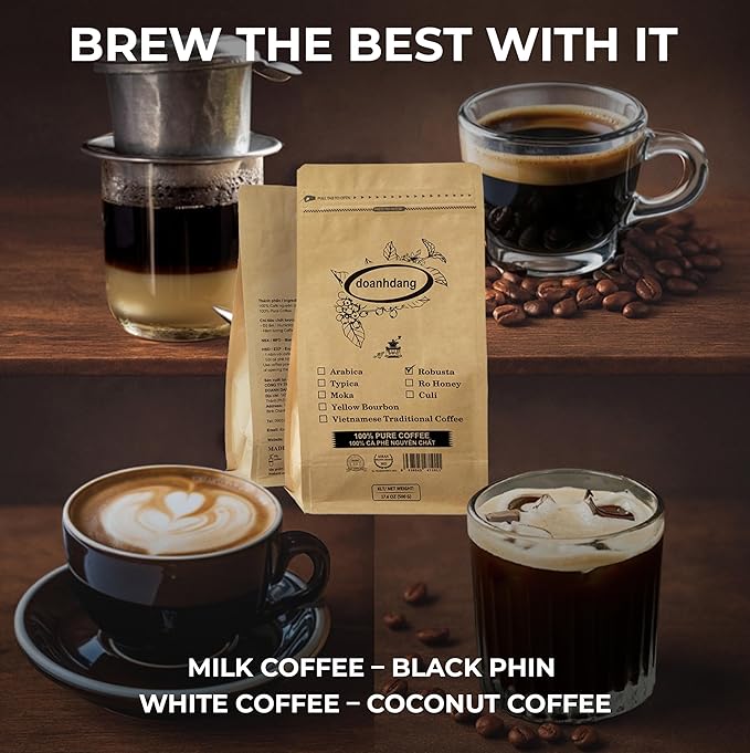 doanhdang - 17.6 Oz Premium Robusta Ground Bean Coffee, 100% Robusta Medium Roast, Rich Flavor for Espresso Shot and Brew, Origin from Vietnam, Ground Med Roast Beans