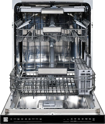 Kenmore Elite 24" Built-in Stainless Steel Tub Dishwasher TotalFlex 3rd, SmartWash, UltraWash, TurboDry, MoreSpace Plus Adjustable Rack, Energy Star Certified, Black