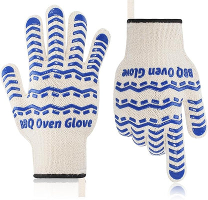 BBQ Gloves 932℉ Heat Resistant Oven Gloves, Cooking Gloves for BBQ, Grilling, Baking,Cutting, Smoker Fireplace-1 Pair(Blue)