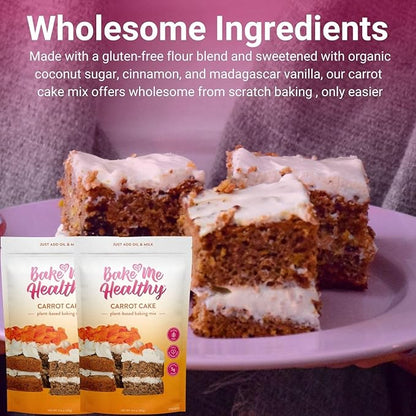 Bake Me Healthy Vegan and Gluten-Free Carrot Cake & Cupcake Mix, 11.9oz (337g) Pack of 2 – Dairy-Free, Egg-Free, Nut-Free, Plant-Based, Low Sugar, Allergy-Friendly, Easy to Bake, Made with Upcycled Ingredients