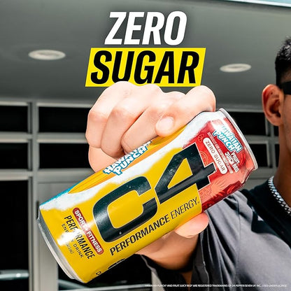 C4 Energy Drink, Hawaiian Punch Fruit Juicy Red, Carbonated Sugar Free Pre Workout Performance Drink with no Artificial Colors or Dyes, 16oz Pack of 24