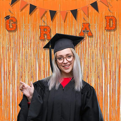 Foil Fringe Curtains Halloweens Decorations - Orange Tinsel Photo Backdrop Party Streamers for St Patricks Day, Easter, Birthdays, Fall, Pumpkin Theme, Thanksgiving, Basketball Party Decorations