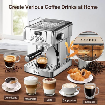 Espresso Machine 20 Bar, Espresso Maker with Steam Milk Frother，Espresso Coffee Machine with 60oz Removable Water Tank for Lattle, Cappuccino, Stainless Steel