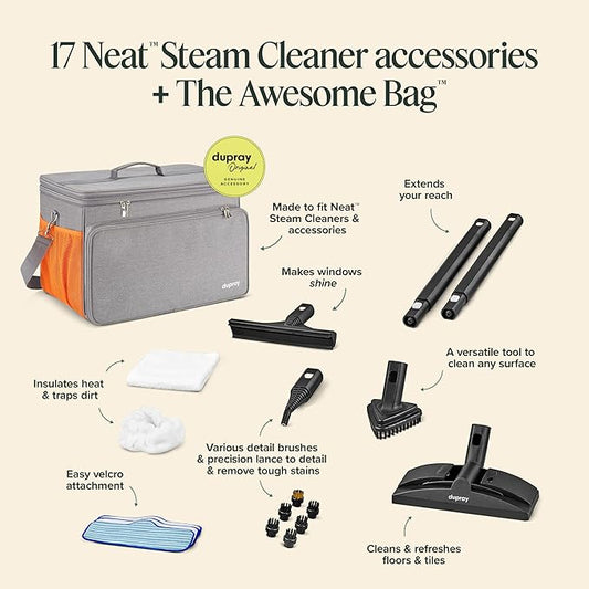 Dupray Neat Steam Cleaner with 18-Piece Kit – (Neat with the Awesome Bag) Powerful, chemical-free cleaning for floors, cars, tiles, grout, and more. *Kills 99.9% of Bacteria and Viruses