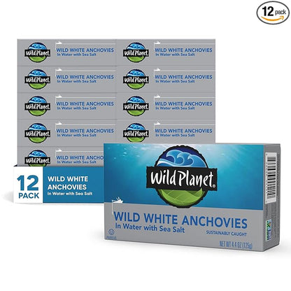 Wild Planet Wild Anchovies in Water with Sea Salt, 3rd Party Mercury Tested, 4.4 Ounce (Pack of 12)