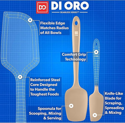 DI ORO Silicone Spatula Set - Rubber Kitchen Spatulas for Baking, Cooking, & Mixing - 600°F Heat-Resistant & BPA Free Silicone Scraper Spatulas for Nonstick Cookware - Dishwasher Safe (5pc, Clay)