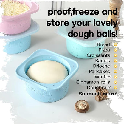 PLUS 1000ml Pizza Dough Proofing Containers for DIY family Artisan Pizza, Food Grade Silicone Stackable Boxes with Lids, Freezer, Fridge, Dishwasher Safe-Sprinkles Pattern-3 Pack (Aqua)