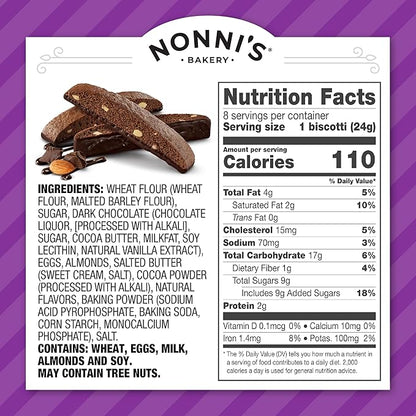 Nonni's Dark Chocolate Almond Biscotti Italian Cookies - 6 Boxes Dark Chocolate Cookies - Biscotti Individually Wrapped Cookies - Italian Biscotti Cookies w/Bittersweet Chocolate & Almonds - 6.88 oz