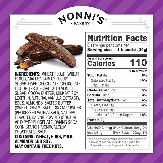 Nonni's Dark Chocolate Almond Biscotti Italian Cookies - 6 Boxes Dark Chocolate Cookies - Biscotti Individually Wrapped Cookies - Italian Biscotti Cookies w/Bittersweet Chocolate & Almonds - 6.88 oz