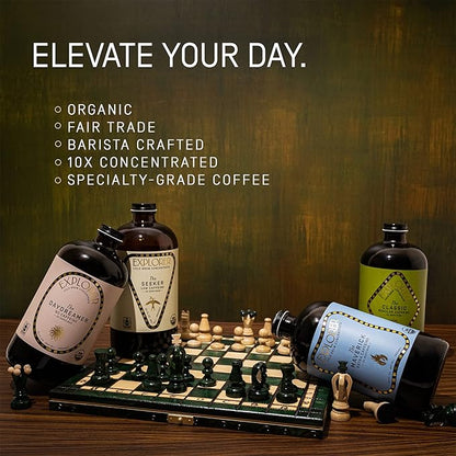 Explorer Cold Brew Organic Liquid Coffee Concentrate, Seeker Low Caffeine, Drink Iced or Hot, 32 fl oz, Makes 20+ Cups