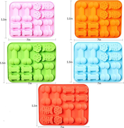 Dog Paw and Bone Shaped Silicone Mold, Non-Stick food Grade, Ice tray, Reusable Silicone Mold, Used for Chocolate, Candy, Cupcake, Pudding, Jelly, Puppy Biscuit (5 pcs)