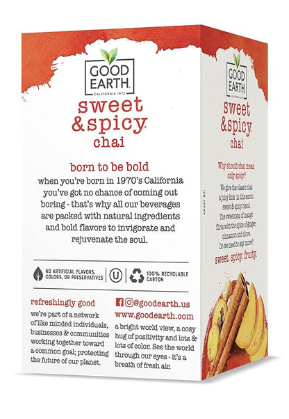 Good Earth Tea Sweet & Spicy Chai Black Tea, 18 Teabags (Pack of 6)