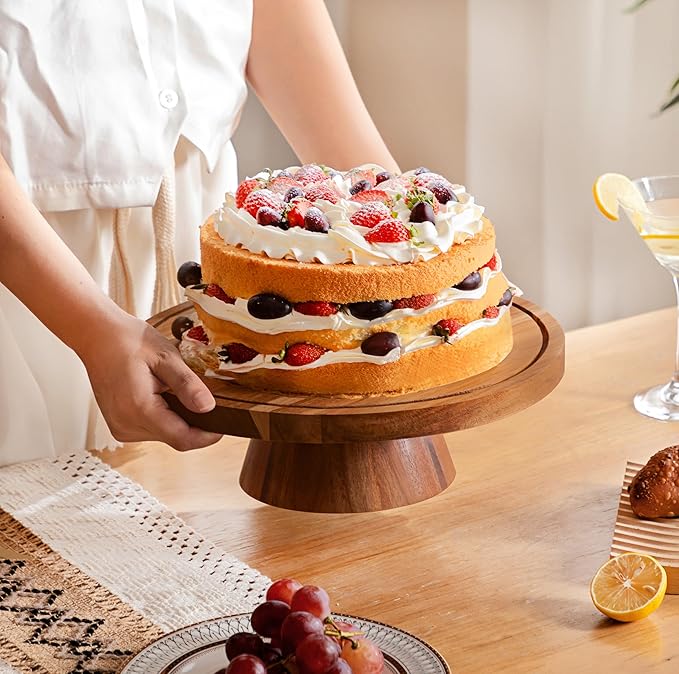 HBlife Cake Stand with Lid (11.4"), Multifunctional Cake Stand with Acrylic Dome, Acacia Wood 6-in-1 Cake Plate Display Stand with Cover for Baking Gifts, Birthday Kitchen Parties, Weddings