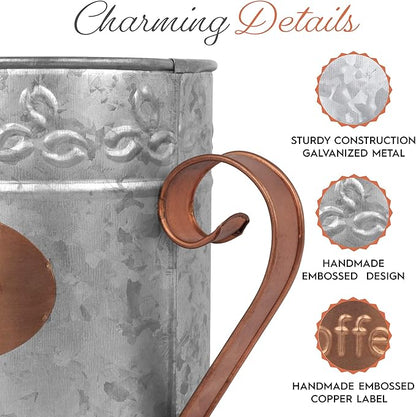 Autumn Alley Farmhouse Coffee Pod Holder Organizer – Galvanized Dual Toned Rustic Farmhouse Décor Basket for Counter – Vintage Copper Label & Handle – Industrial Chic Country Décor Accessories