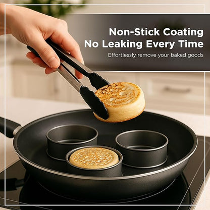 Wrenbury Crumpet Rings Nonstick 3.5 inch - English Muffin Rings - Set of 6 Food Ring Molds for Cooking – Metal Baking Egg Ring Set - Made in England