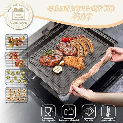 P&P CHEF Cooling Baking Rack Pack of 2, Stainless Steel Cooling Racks for Cooking Baking Roasting Grilling Drying, Dense Wires & Smooth Edge, Easy to clean, Black, 16.6" x 11.5"