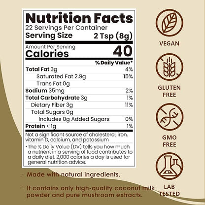 Mushroom Coffee Creamer, Vanilla Coconut Creamer, 5 Mushrooms and Ceylon Cinnamon Powder | Lion's Mane, Turkey Tail, Reishi, Maitake, Chaga, Cordyceps | Upgraded Formulation, Easy to Enjoy | 6.35 Oz