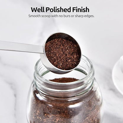 U-Taste Coffee Scoop 2 Tablespoon: 18/8 Stainless Steel Measuring Scooper for Ground Coffee, Bean, Powder, Espresso, 8.5in Extra Long Handle Metal Meaure Spoon for Canister, Jar (2Tbsp/30ml, Silver)