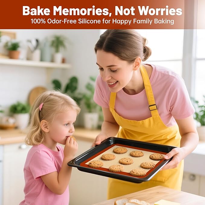 Silicone Baking Mat Set of 5, Grade Food Non-Stick Reusable Baking Mat, Slip Oven Liner Sheet, Round & Square Cake Pan Mat & Silicone Brush for Macaron, Pastry, Cookie