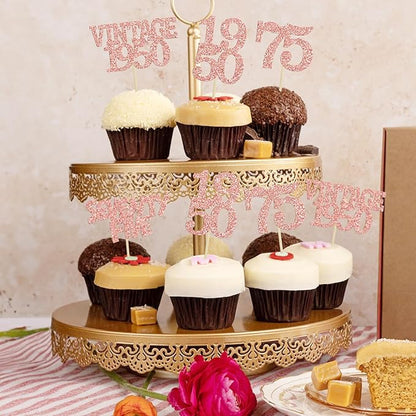 Gyufise 24Pcs 75th Birthday Cupcake Toppers Glitter Cheers to 75 Fabulous Seventy Five Vintage 1950 Cupcake Picks 75th Birthday Wedding Anniversary Party Cake Decorations Supplies Rose Gold