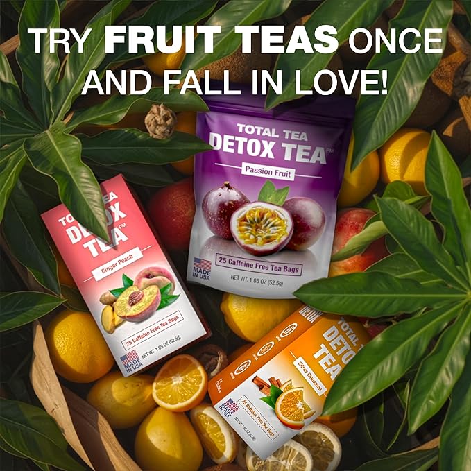Total Tea Detox Tea & Energy Set - 25 Day Detox - Herbal SIim Tea with Chamomile - Hibiscus Tea and Ginger Root for Colon Cleanse – Natural Citrus & Cinnamon Fruit Tea for Digestive Health
