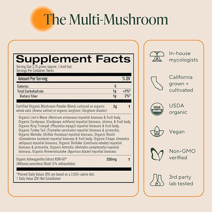 Om Master Blend Mushroom Powder – Organic Mushroom Supplement with 10 Mushrooms and Ashwagandha - Support Immunity, Gut Health & Stress Relief, 6.34 oz (80 Servings)