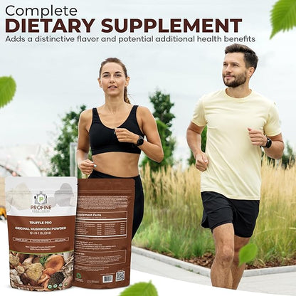 PROFINE Truffle PRO Mushroom Powder 12- in - 1 Super Blend with Black Truffle and White Truffle - USDA Organic - Supplement - Add to Coffee/Tea/Smoothies - Whole Mushrooms - No fillers