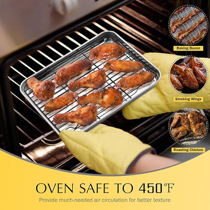 Small Baking Cooling Rack Set of 2, E-far Non-stick Toaster Oven Rack for Cooking Roasting Grilling Broiling Meat Bacon, 9.7” x 7.3” Metal Bakeable Wire Racks for Cookie Cake - Easy to Clean