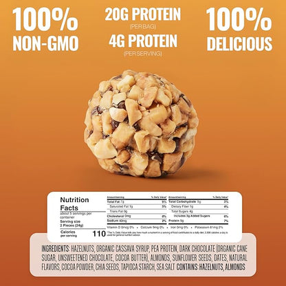 The GFB Dark Chocolate Hazelnut Protein Bites - Gluten Free, Plant Based, Non GMO, Sustainably Made – Ridiculously Tasty, Healthy, Vegan, Protein Energy Balls, 4 oz (6 Count)