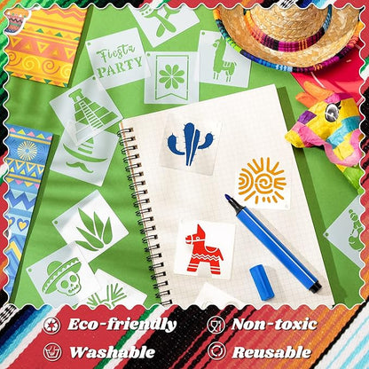 100 Pcs Stencils for Painting on Wood Reusable Stencil Crafts Drawing Templates Holiday Wall Paper for DIY Scrapbook Home 2 x 2 Inch(Mexican Festival)