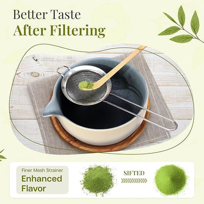 Matcha Whisk Set,includes Matcha Bowl,Matcha Whisk and Holder by Bamboo, Spout, Matcha Sifter Strainer Spoon Scoop Chasen Holder Towel- Perfect Japanese Matcha Set(8 Pcs Pink)