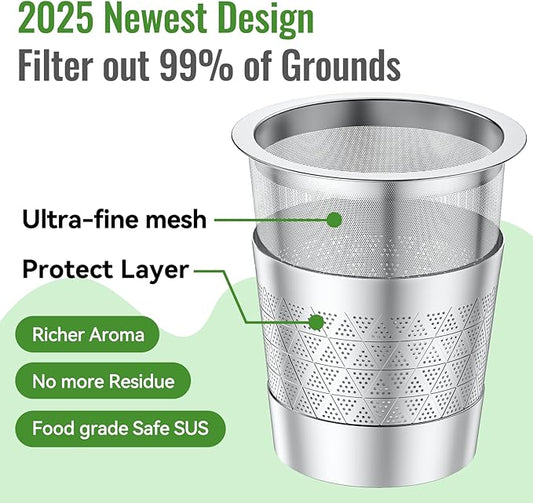 CAPMESSO Reusable K Cups for keurig: Refillable Stainless steel Coffee Pods for Keurig 1.0 Coffee Maker - Upgraded Dual-mesh Coffee Filters for Richer Coffee NO Grit, Eco-Friendly (2 Pack & 3 Rings)