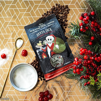 Bones Coffee Company The Nightmare Before Christmas Santa Jack Flavored Coffee Beans, Medium Roast Ground Coffee Low Acid, Cranberry Creme Brulee Flavor (12 oz)