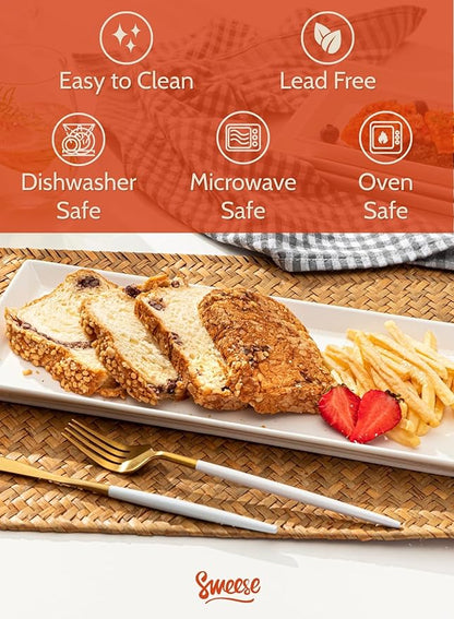 Sweese Rectangular Porcelain Platters, Serving Trays for Parties, 13.8 Inch Large Serving Dishes for Steak, Taco, Sushi, Appetizer, Cake - Dishwasher & Oven Safe - Set of 4, White