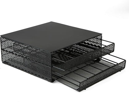 Mind Reader Single Serve Coffee Pod Organizer with 2 Drawers, 72 Pod Capacity, Metal Mesh, 13"L x 12.75"W x 5"H, Black