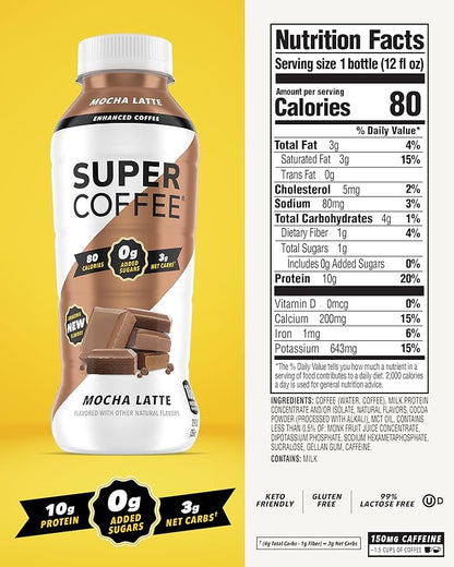 Super Coffee, Keto Protein Coffee (0g Added Sugar, 10g Protein, 70 Calories) 12 Fl Oz | Iced Smart Coffee Drinks - LactoseFree, SoyFree, GlutenFree (12 Fl Oz (Pack of 12), Core 3 Variety)