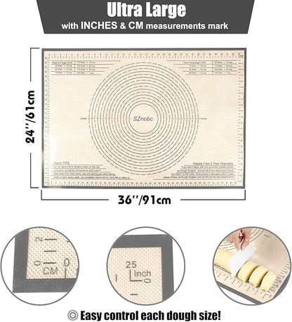 Silicone Pastry Mat 36x24 Inch Nonstick Baking Mat Perfect for Dough Mat, Pastry Board, Kitchen Counter Mat - For Dough, Pastry, Pie Crust, Fondant, Cookies, Bread, Pasta/Pizza, Grey