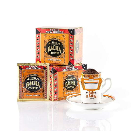 Bacha Coffee | Sigri Jewel Papua New Guinea Single Origin Arabica, 100% Arabica Specialty Coffee, 12 Coffee Drip Bags, Gift Box
