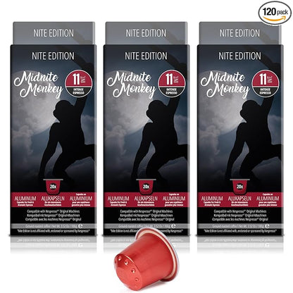 MidNite Monkey 120ct for Nespresso Original Machine Compatible Pods | Aluminum Coffee Capsules I Like Dharkan Espresso I Fully Nespresso Compatible